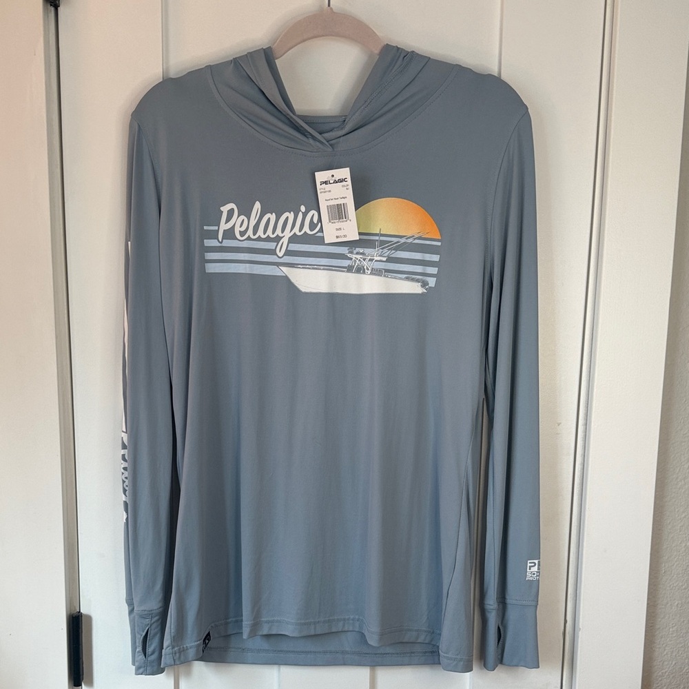 Pelagic Blue Long Sleeve Performance Hoodie Size L
